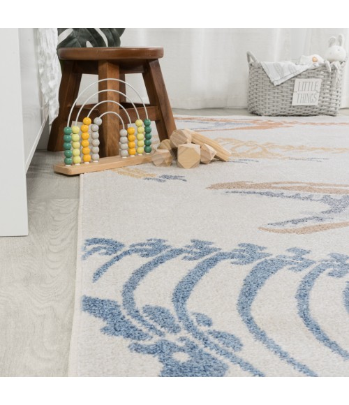 KIDS WASHABLE Area Rug Kingdarr T-Rex Modern Kids Machine-Washable Cream/Multi 5 ft. x 8 ft. Area Rug