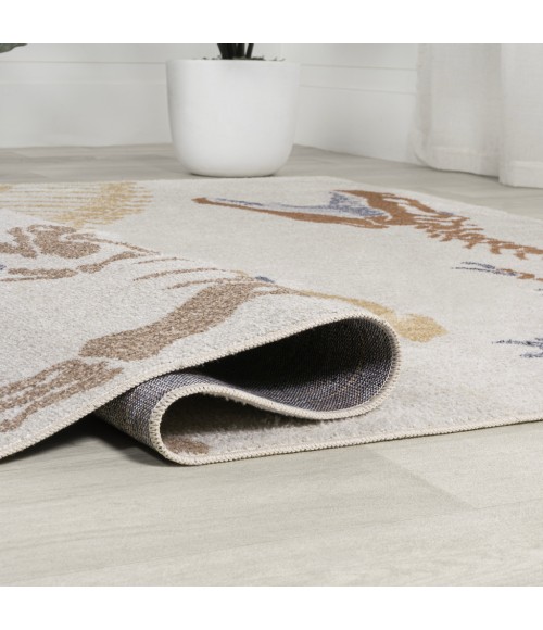 KIDS WASHABLE Area Rug Kingdarr T-Rex Modern Kids Machine-Washable Cream/Multi 5 ft. x 8 ft. Area Rug
