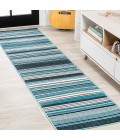 Duxbury Gradient Ticking Striped Blue/Navy 2 ft. x 8 ft. Runner Rug