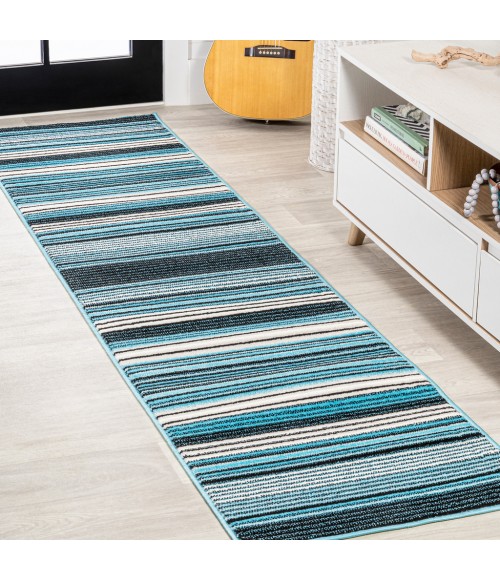 Duxbury Gradient Ticking Striped Blue/Navy 2 ft. x 8 ft. Runner Rug