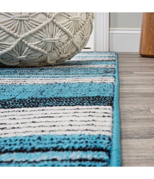 LUXOR Area Rug Duxbury Gradient Ticking Striped Blue/Navy 3 ft. x 5 ft. Area Rug