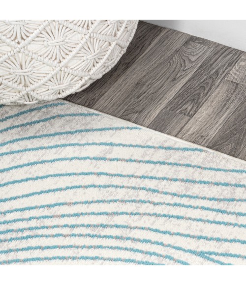 LUXOR Area Rug Arlo Woodgrain Geometric Ivory/Blue 5 ft. x 8 ft. Area Rug