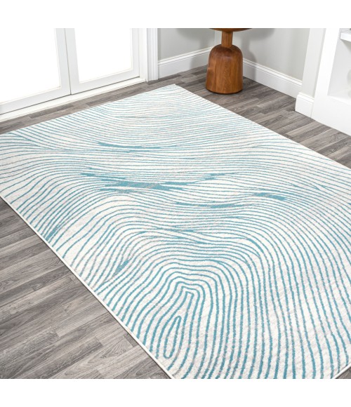 LUXOR Area Rug Arlo Woodgrain Geometric Ivory/Blue 5 ft. x 8 ft. Area Rug