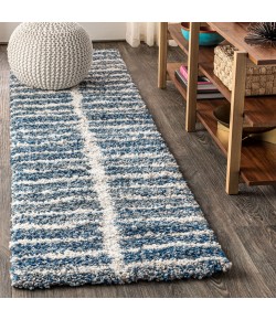 Jonathany Malibu Shag MBS101B Blue/Ivory Area Rug 2 ft. 3 in. X 8 ft. Runner