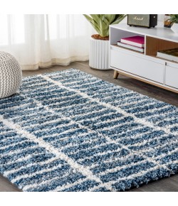 Jonathany Malibu Shag MBS101B Blue/Ivory Area Rug 7 ft. 9 in. X 10 ft. Rectangle