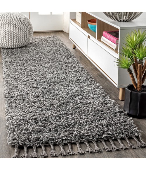 MERCER SHAG Area Rug Mercer Shag Plush Tassel Charcoal 2 ft. x 8 ft. Runner Rug