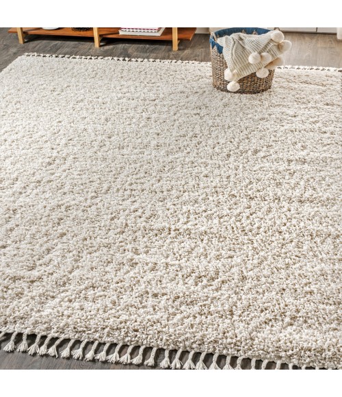 MERCER SHAG Area Rug Mercer Shag Plush Tassel Cream 8 ft. x 10 ft. Area Rug