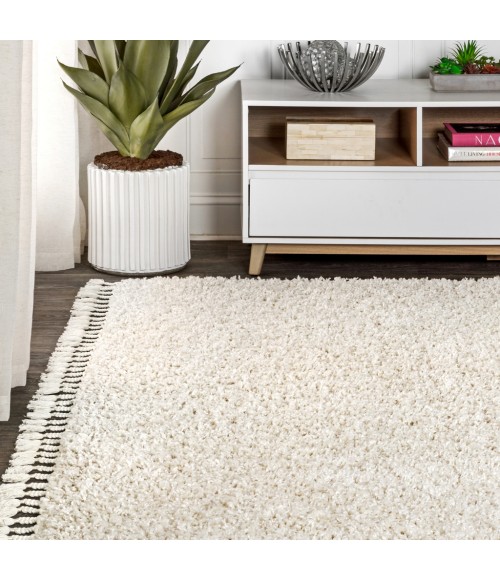MERCER SHAG Area Rug Mercer Shag Plush Tassel Cream 8 ft. x 10 ft. Area Rug