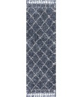 Mercer Shag Plush Tassel Moroccan Geometric Trellis Blue/Cream 2 ft. x 8 ft. Runner Rug