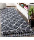 Mercer Shag Plush Tassel Moroccan Geometric Trellis Blue/Cream 2 ft. x 8 ft. Runner Rug