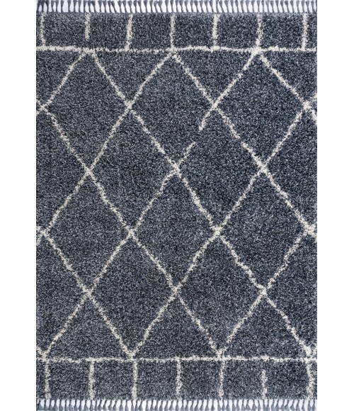 MERCER SHAG Area Rug Mercer Shag Plush Tassel Moroccan Geometric Trellis Blue/Cream 4 ft. x 6 ft. Area Rug