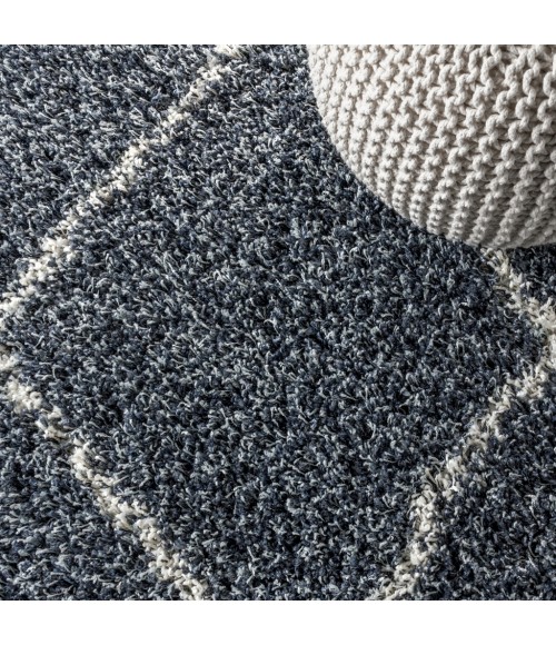 MERCER SHAG Area Rug Mercer Shag Plush Tassel Moroccan Geometric Trellis Blue/Cream 4 ft. x 6 ft. Area Rug