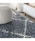 MERCER SHAG Area Rug Mercer Shag Plush Tassel Moroccan Geometric Trellis Blue/Cream 4 ft. x 6 ft. Area Rug