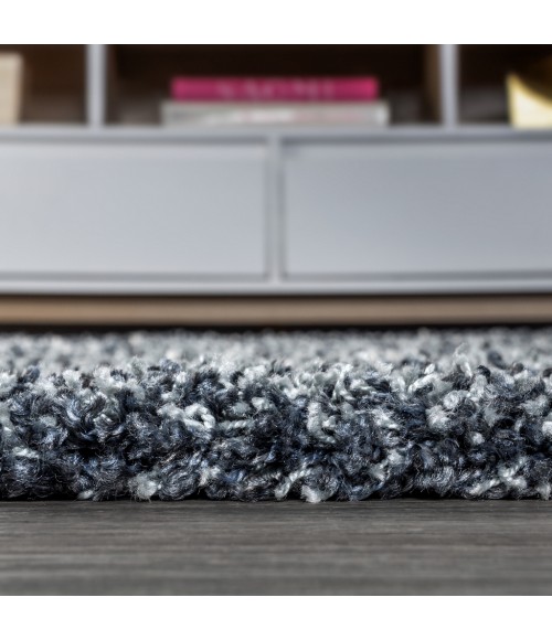 Mercer Shag Plush Tassel Moroccan Geometric Trellis Blue/Cream 2 ft. x 8 ft. Runner Rug