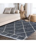 MERCER SHAG Area Rug Mercer Shag Plush Tassel Moroccan Geometric Trellis Blue/Cream 4 ft. x 6 ft. Area Rug