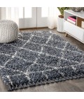 MERCER SHAG Area Rug Mercer Shag Plush Tassel Moroccan Geometric Trellis Blue/Cream 4 ft. x 6 ft. Area Rug