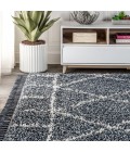 MERCER SHAG Area Rug Mercer Shag Plush Tassel Moroccan Geometric Trellis Blue/Cream 4 ft. x 6 ft. Area Rug