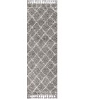 Mercer Shag Plush Tassel Moroccan Geometric Trellis Grey/Ivory 2 ft. x 8 ft. Runner Rug
