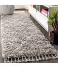 Mercer Shag Plush Tassel Moroccan Geometric Trellis Grey/Ivory 2 ft. x 8 ft. Runner Rug