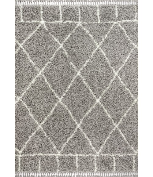 Mercer Shag Plush Tassel Moroccan Geometric Trellis Grey/Ivory 3 ft. x 5 ft. Area Rug
