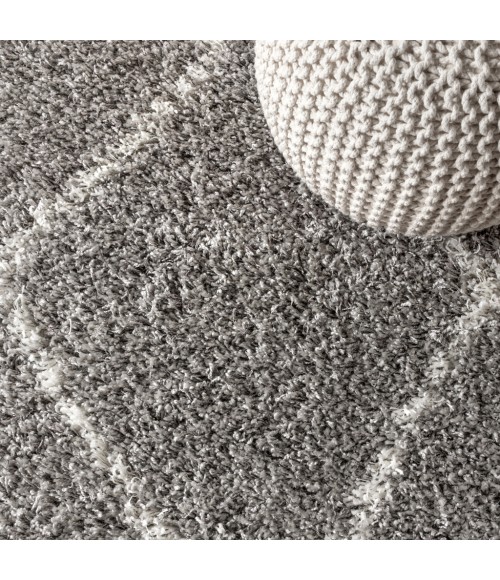 Mercer Shag Plush Tassel Moroccan Geometric Trellis Grey/Ivory 3 ft. x 5 ft. Area Rug