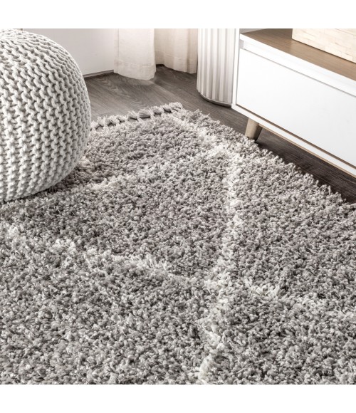 Mercer Shag Plush Tassel Moroccan Geometric Trellis Grey/Ivory 3 ft. x 5 ft. Area Rug