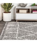 Mercer Shag Plush Tassel Moroccan Geometric Trellis Grey/Ivory 3 ft. x 5 ft. Area Rug
