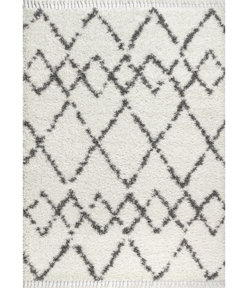MERCER SHAG Area Rug Mercer Shag Plush Tassel Moroccan Tribal Geometric Trellis Ivory/Grey 8 ft. x 10 ft. Area Rug