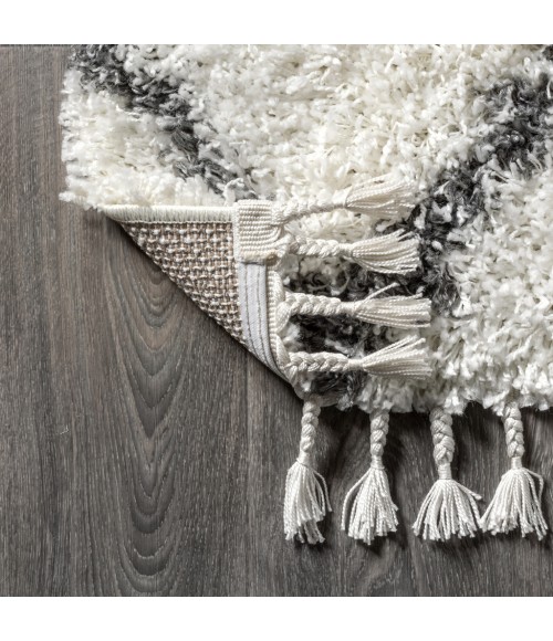 MERCER SHAG Area Rug Mercer Shag Plush Tassel Moroccan Tribal Geometric Trellis Ivory/Grey 8 ft. x 10 ft. Area Rug