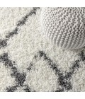 MERCER SHAG Area Rug Mercer Shag Plush Tassel Moroccan Tribal Geometric Trellis Ivory/Grey 8 ft. x 10 ft. Area Rug