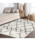 MERCER SHAG Area Rug Mercer Shag Plush Tassel Moroccan Tribal Geometric Trellis Ivory/Grey 8 ft. x 10 ft. Area Rug