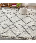 MERCER SHAG Area Rug Mercer Shag Plush Tassel Moroccan Tribal Geometric Trellis Ivory/Grey 8 ft. x 10 ft. Area Rug