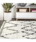 MERCER SHAG Area Rug Mercer Shag Plush Tassel Moroccan Tribal Geometric Trellis Ivory/Grey 8 ft. x 10 ft. Area Rug