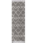 Mercer Shag Plush Tassel Moroccan Tribal Geometric Trellis Grey/Ivory 2 ft. x 8 ft. Runner Rug