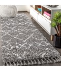 Mercer Shag Plush Tassel Moroccan Tribal Geometric Trellis Grey/Ivory 2 ft. x 8 ft. Runner Rug