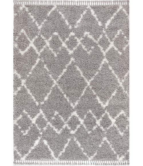 Mercer Shag Plush Tassel Moroccan Tribal Geometric Trellis Grey/Ivory 8 ft. x 10 ft. Area Rug
