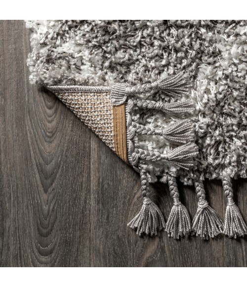 Mercer Shag Plush Tassel Moroccan Tribal Geometric Trellis Grey/Ivory 8 ft. x 10 ft. Area Rug