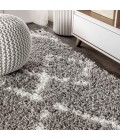 Mercer Shag Plush Tassel Moroccan Tribal Geometric Trellis Grey/Ivory 8 ft. x 10 ft. Area Rug