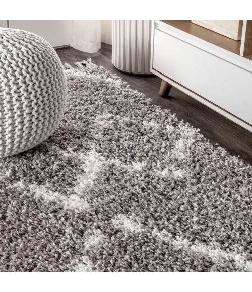 Mercer Shag Plush Tassel Moroccan Tribal Geometric Trellis Grey/Ivory 8 ft. x 10 ft. Area Rug