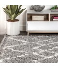 Mercer Shag Plush Tassel Moroccan Tribal Geometric Trellis Grey/Ivory 8 ft. x 10 ft. Area Rug