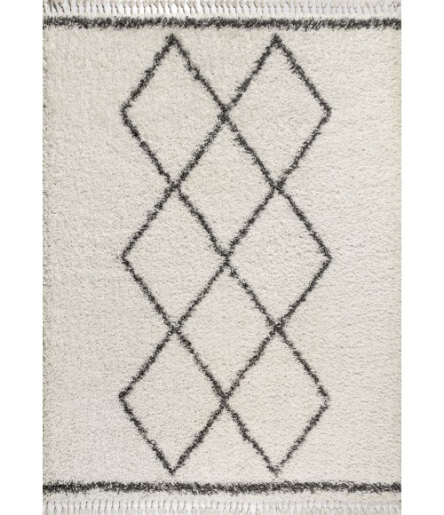 MERCER SHAG Area Rug Mercer Shag Plush Tassel Moroccan Tribal Geometric Trellis Cream/Grey 8 ft. x 10 ft. Area Rug