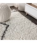 MERCER SHAG Area Rug Mercer Shag Plush Tassel Moroccan Tribal Geometric Trellis Cream/Grey 8 ft. x 10 ft. Area Rug