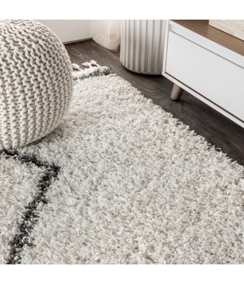 MERCER SHAG Area Rug Mercer Shag Plush Tassel Moroccan Tribal Geometric Trellis Cream/Grey 8 ft. x 10 ft. Area Rug