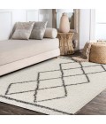 MERCER SHAG Area Rug Mercer Shag Plush Tassel Moroccan Tribal Geometric Trellis Cream/Grey 8 ft. x 10 ft. Area Rug