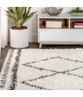MERCER SHAG Area Rug Mercer Shag Plush Tassel Moroccan Tribal Geometric Trellis Cream/Grey 8 ft. x 10 ft. Area Rug