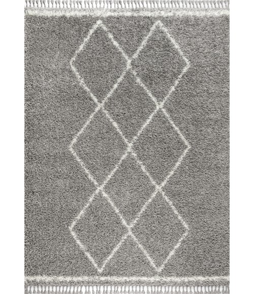 MERCER SHAG Area Rug Mercer Shag Plush Tassel Moroccan Tribal Geometric Trellis Grey/Cream 4 ft. x 6 ft. Area Rug