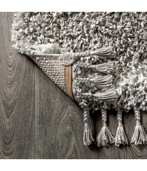 MERCER SHAG Area Rug Mercer Shag Plush Tassel Moroccan Tribal Geometric Trellis Grey/Cream 4 ft. x 6 ft. Area Rug