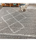 MERCER SHAG Area Rug Mercer Shag Plush Tassel Moroccan Tribal Geometric Trellis Grey/Cream 4 ft. x 6 ft. Area Rug