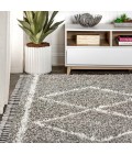 MERCER SHAG Area Rug Mercer Shag Plush Tassel Moroccan Tribal Geometric Trellis Grey/Cream 4 ft. x 6 ft. Area Rug