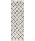 MERCER SHAG Area Rug Mercer Shag Plush Tassel Moroccan Geometric Trellis Cream/Grey 2 ft. x 8 ft. Runner Rug